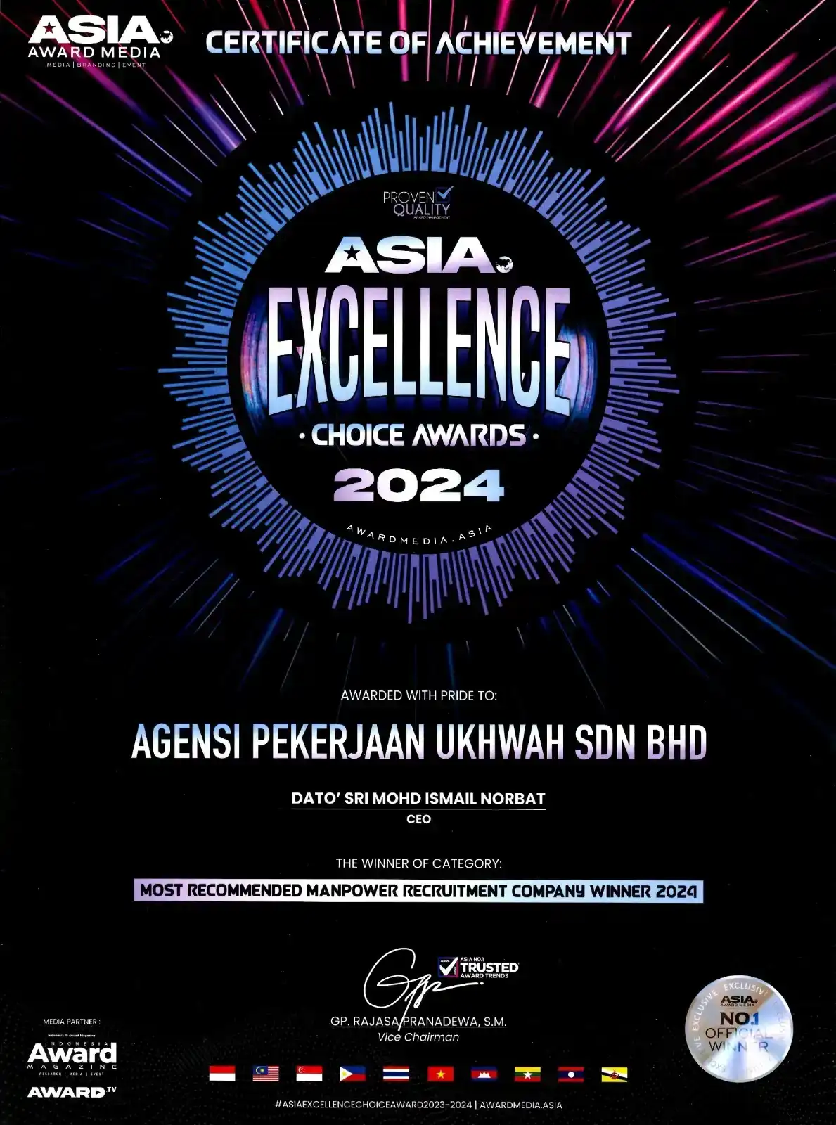Asia Excellence Choice Awards 2024 - Most Recommended Manpower Recruitment Company